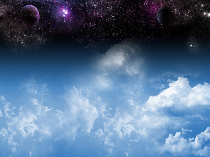 Planets in Space — Blue, Serene, Digital Art, Stars, Clouds, Nebula