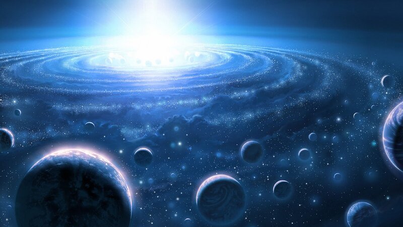 Planets in Space — Blue, Serene, Digital Art, Stars, Galaxy