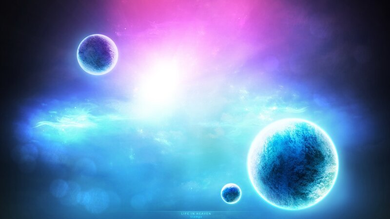 Planets in Space — Blue, Serene, Digital Art, Stars, Nebula, Purple