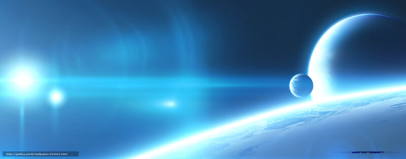 Planets in Space — Blue, Serene, Digital Art, Stars, Planet