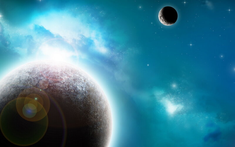 Planets in Space — Blue, Serene, Digital Art