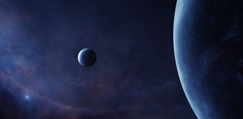 Planets in Space — Blue, Serene, Night, 3d Render, Stars