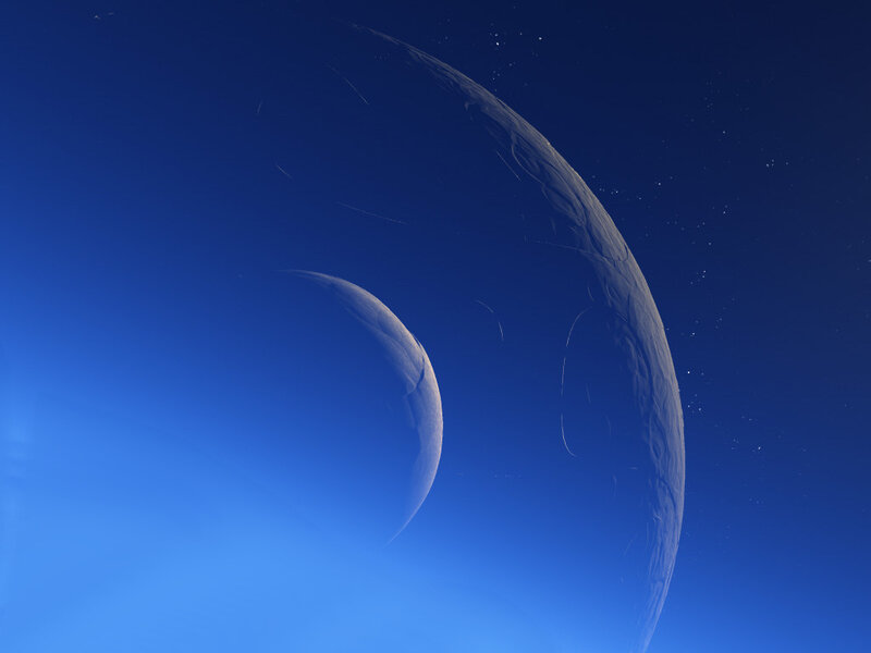 Planets in Space — Blue, Serene, Night, 3d Render, Stars, White