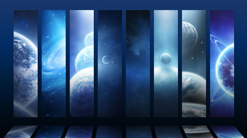 Planets in Space — Blue, Serene, Night, Digital Art, Stars, Moons