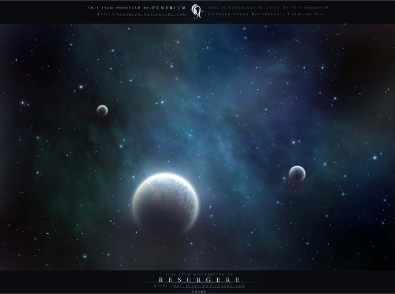 Planets in Space — Blue, Serene, Night, Digital Art, Stars, Nebula, Planet, Black, Green