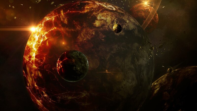 Planets in Space — Brown, Dramatic, Digital Art, Asteroids