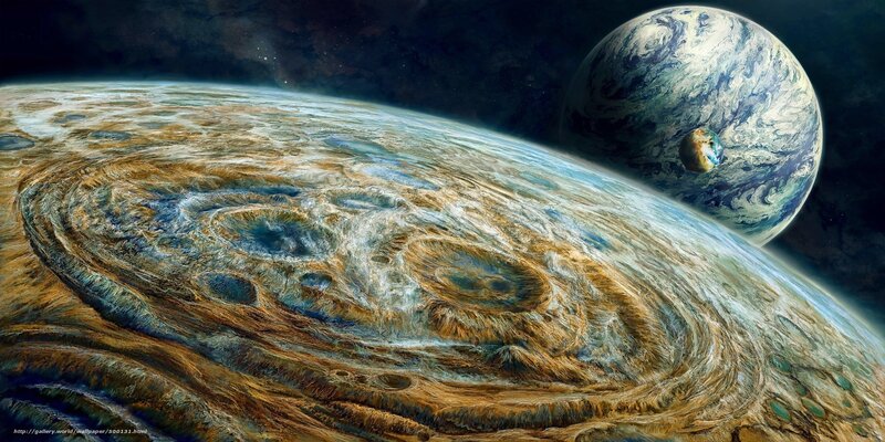 Planets in Space — Brown, Dramatic, Digital Art, Planet