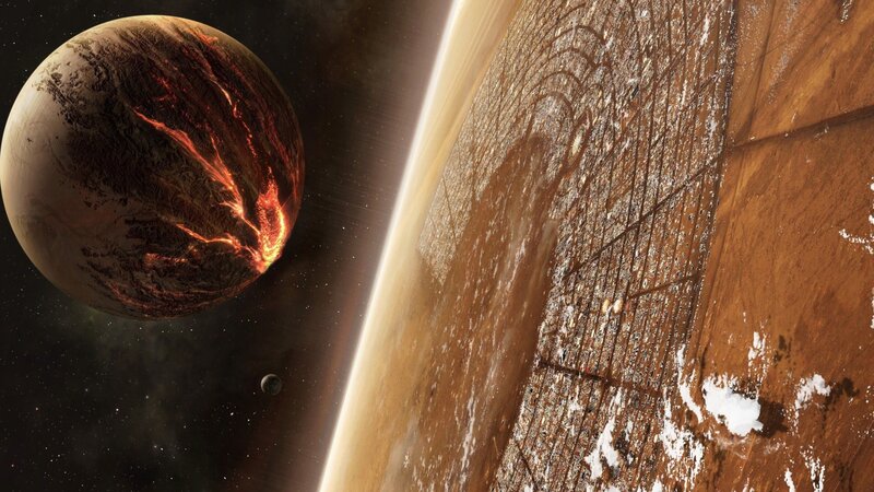 Planets in Space — Brown, Dramatic, Digital Art, Stars, Moon