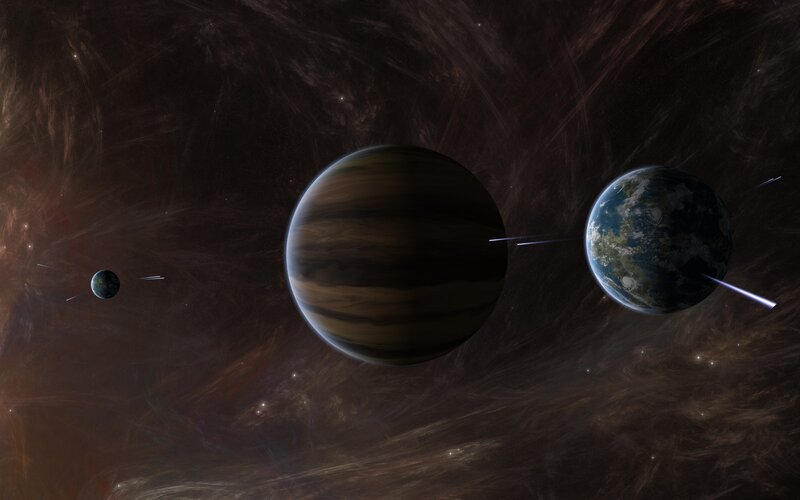 Planets in Space — Brown, Dramatic, Digital Art, Stars, Nebula