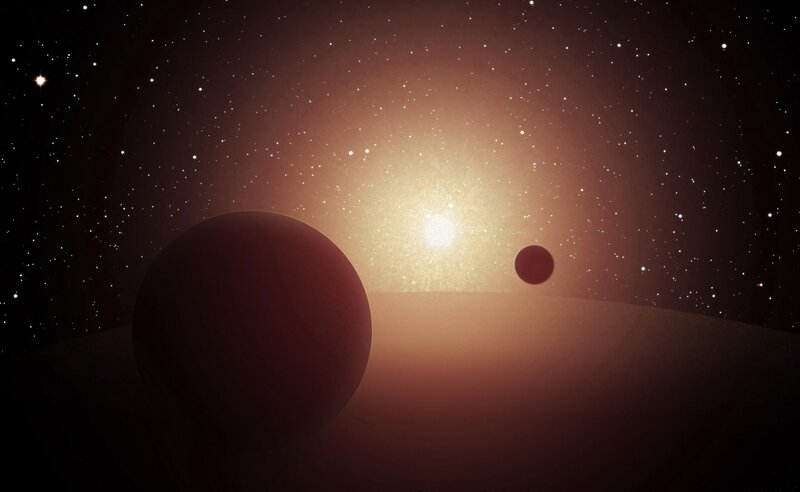 Planets in Space — Brown, Dramatic, Digital Art, Stars, Sun