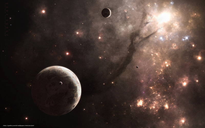 Planets in Space — Brown, Dramatic, Night, Digital Art