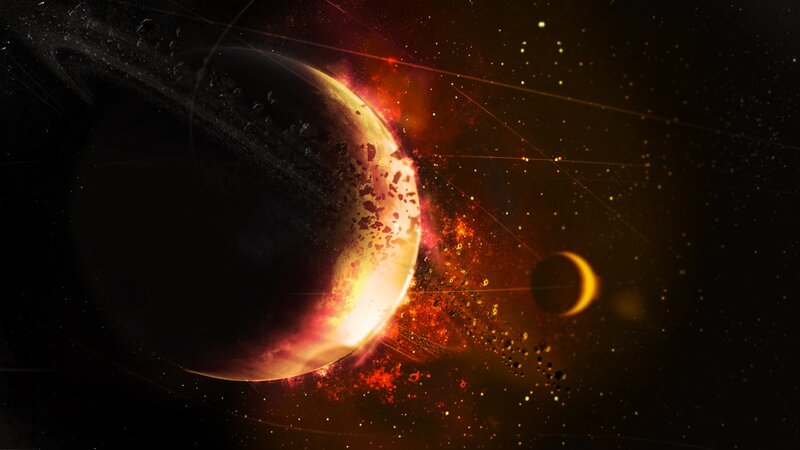 Planets in Space Collision — Black