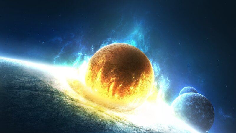 Planets in Space — Digital Art, Orange