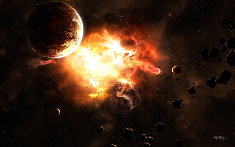 Planets in Space Explosion — Black