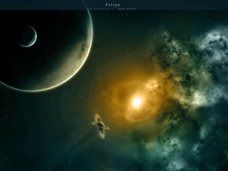 Planets in Space — Green, Dramatic, Night, Digital Art