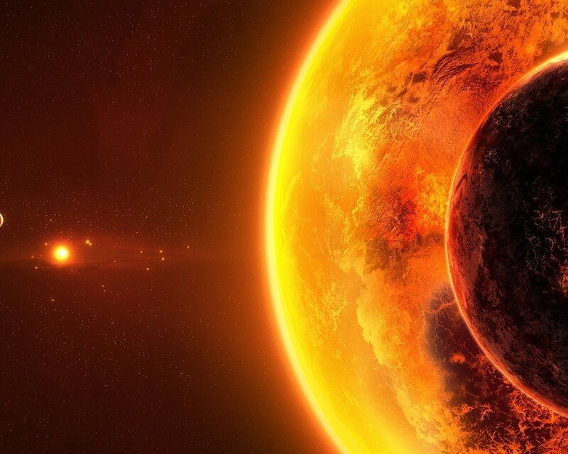 Planets in Space — Orange, Dramatic, Digital Art, Star, Planet, Yellow