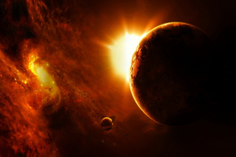 Planets in Space — Orange, Dramatic, Digital Art, Star