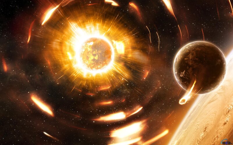 Planets in Space — Orange, Dramatic, Digital Art, Stars, Comet