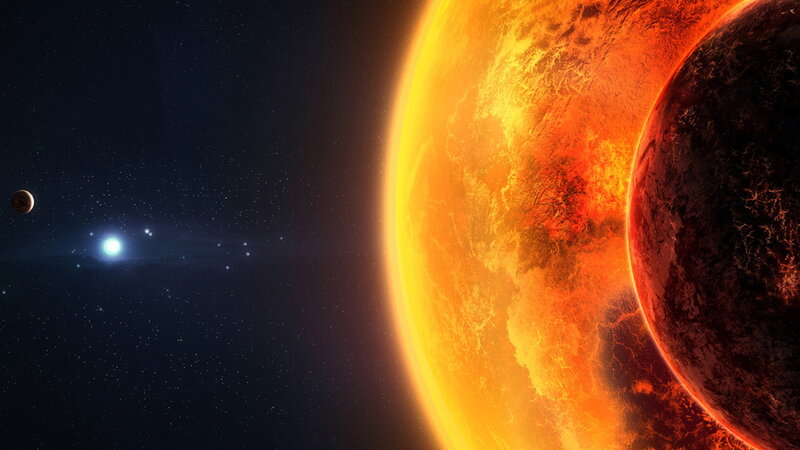 Planets in Space — Orange, Dramatic, Digital Art, Stars, Planet, Sun