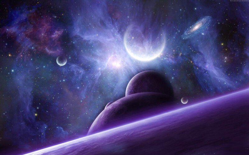 Planets in Space — Purple, Cosmic, Digital Art, Nebula