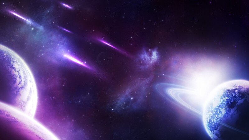 Planets in Space — Purple, Cosmic, Digital Art, Stars, Comet