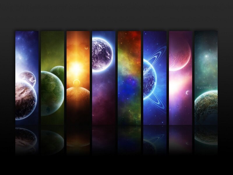 Planets in Space — Purple, Cosmic, Digital Art, Stars, Galaxies, Rings, Blue, Orange