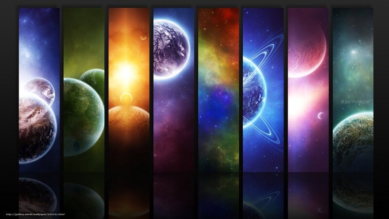 Planets in Space — Purple, Cosmic, Digital Art, Stars, Galaxies, Rings