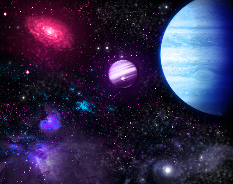 Planets in Space — Purple, Cosmic, Digital Art, Stars, Galaxy