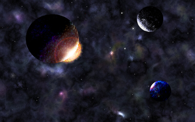 Planets in Space — Purple, Cosmic, Digital Art, Stars, Nebula, Black, Blue