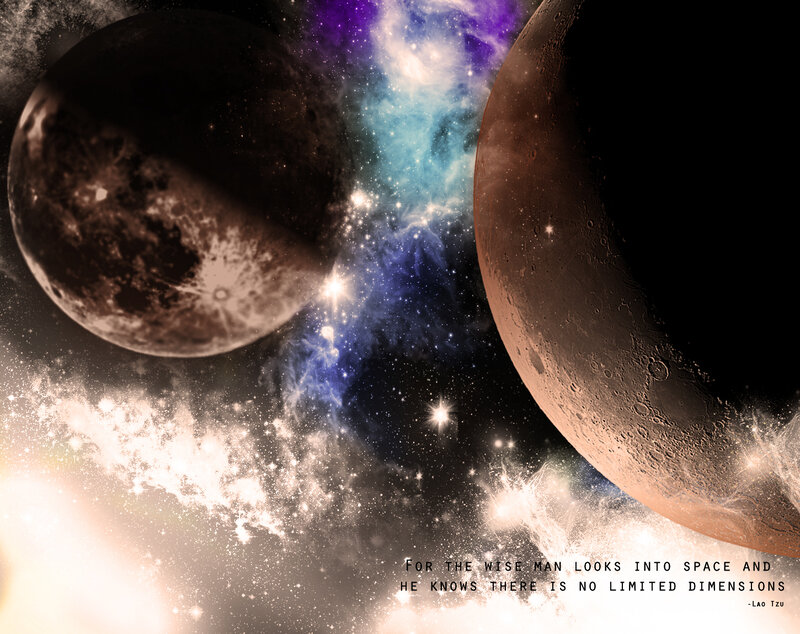 Planets in Space — Purple, Cosmic, Digital Art, Stars, Nebula, Moon, Blue