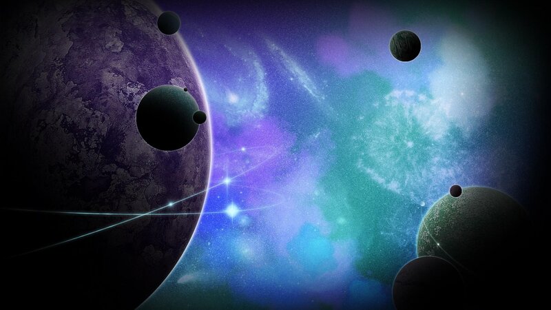 Planets in Space — Purple, Cosmic, Digital Art, Stars, Nebula, Moons
