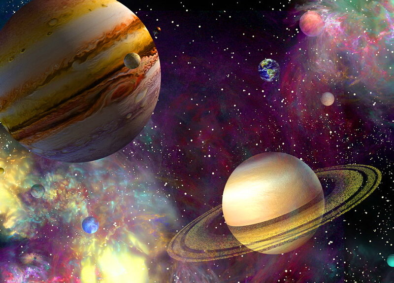 Planets in Space — Purple, Cosmic, Digital Art, Stars