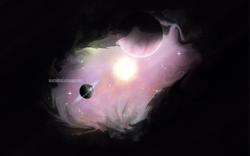Planets in Space — Purple, Cosmic, Digital Art