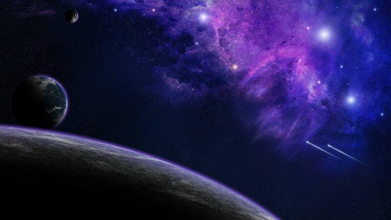 Planets in Space — Purple, Cosmic, Night, Digital Art, Nebula