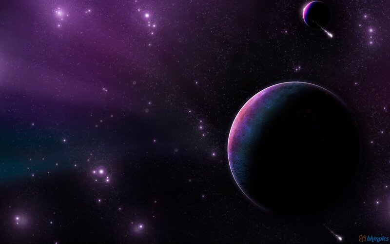Planets in Space — Purple, Cosmic, Night, Digital Art, Stars, Comet