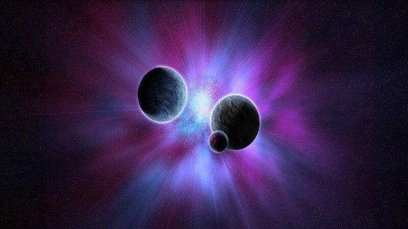 Planets in Space — Purple, Cosmic, Night, Digital Art, Stars, Nebula, Blue