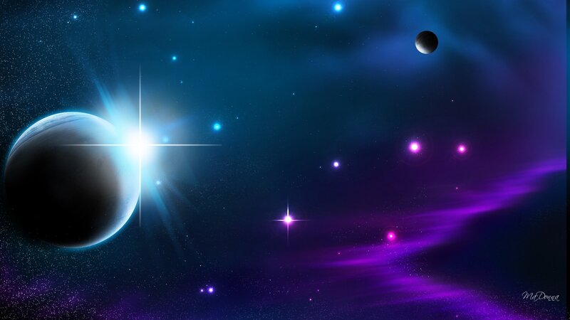 Planets in Space — Purple, Cosmic, Night, Digital Art, Stars, Nebula, Planet