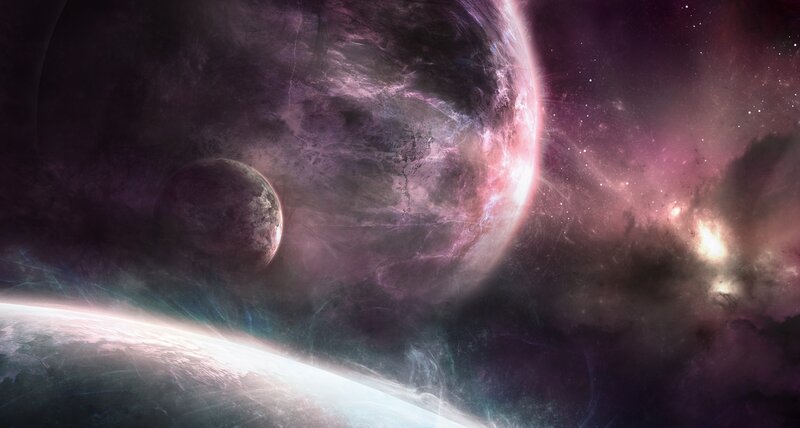 Planets in Space — Purple, Dramatic, Digital Art, Nebula, Stars, Black