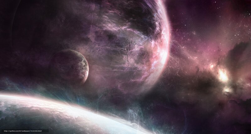 Planets in Space — Purple, Dramatic, Digital Art, Nebula, Stars, Planet