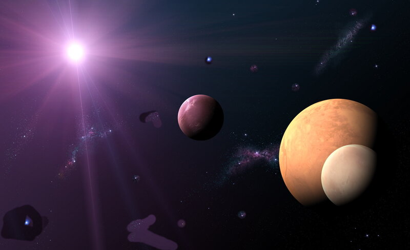 Planets in Space — Purple, Dramatic, Digital Art, Star