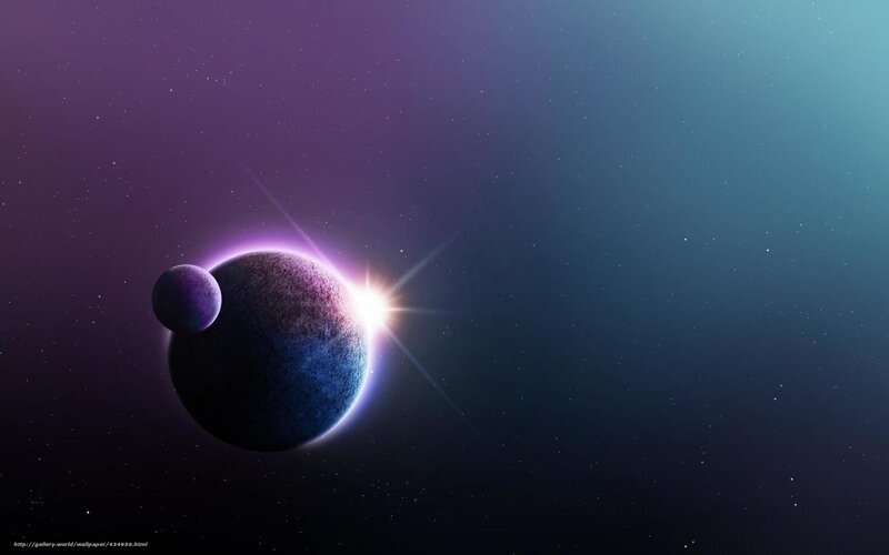 Planets in Space — Purple, Dramatic, Digital Art, Stars, Moon