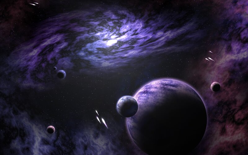 Planets in Space — Purple, Dramatic, Digital Art, Stars, Nebula, Comet