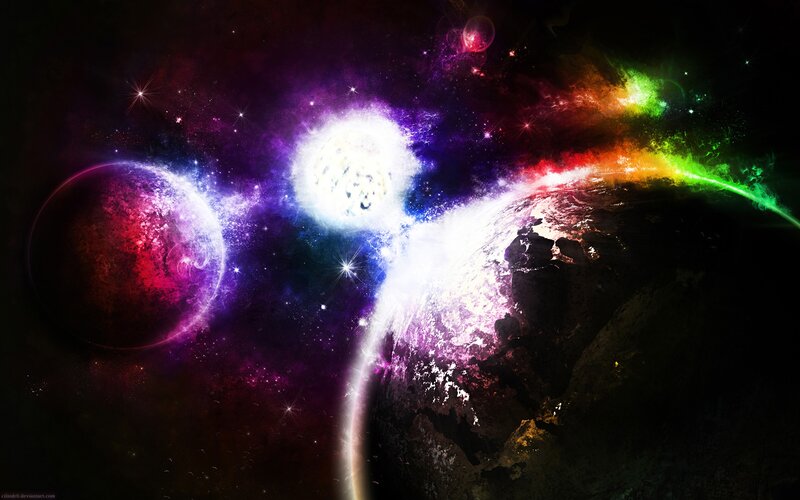Planets in Space — Purple, Dramatic, Digital Art, Stars, Nebula, Green
