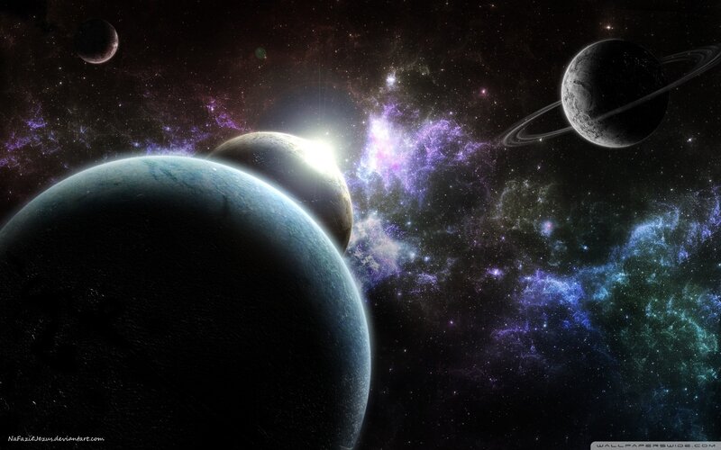 Planets in Space — Purple, Dramatic, Digital Art, Stars, Nebula, Rings