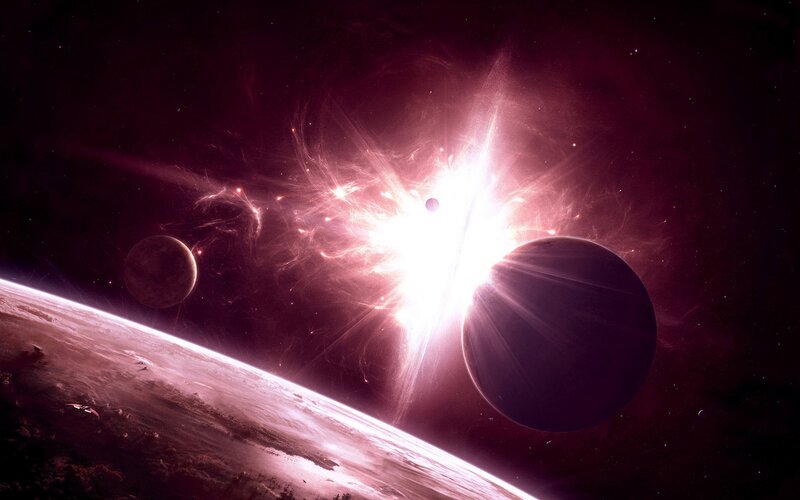 Planets in Space — Purple, Dramatic, Digital Art, Stars, Nebula, Spacecraft