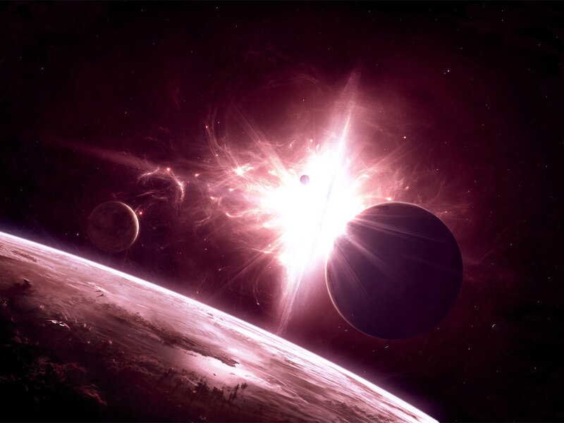 Planets in Space — Purple, Dramatic, Digital Art, Stars, Nebula