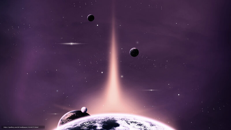 Planets in Space — Purple, Dramatic, Digital Art, Stars, Planet, Moon
