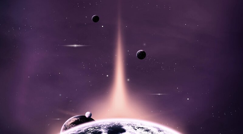 Planets in Space — Purple, Dramatic, Digital Art, Stars, Planet