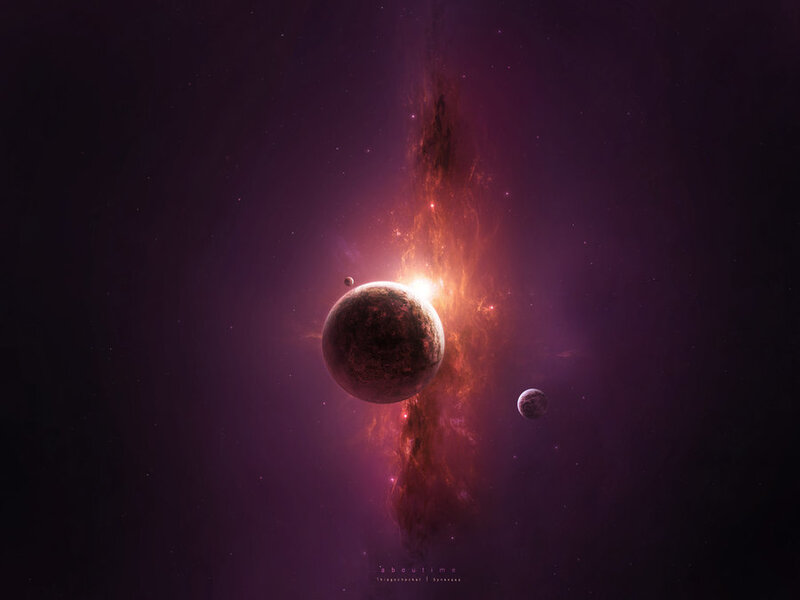 Planets in Space — Purple, Dramatic, Digital Art, Stars