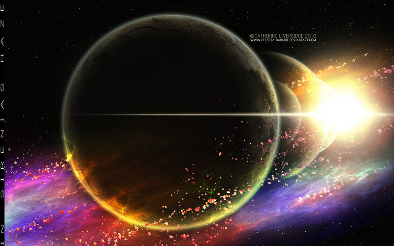 Planets in Space — Purple, Dramatic, Digital Art